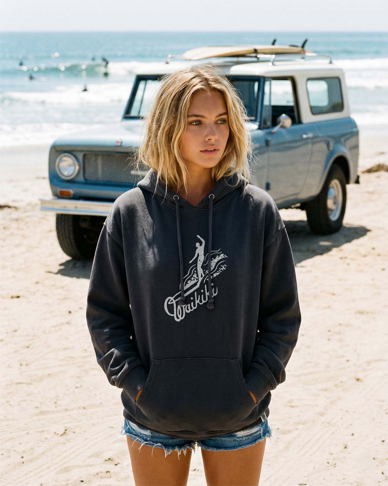 WAIKIKI SURF サーフィン柄 ユニセックス パーカー スミクロ