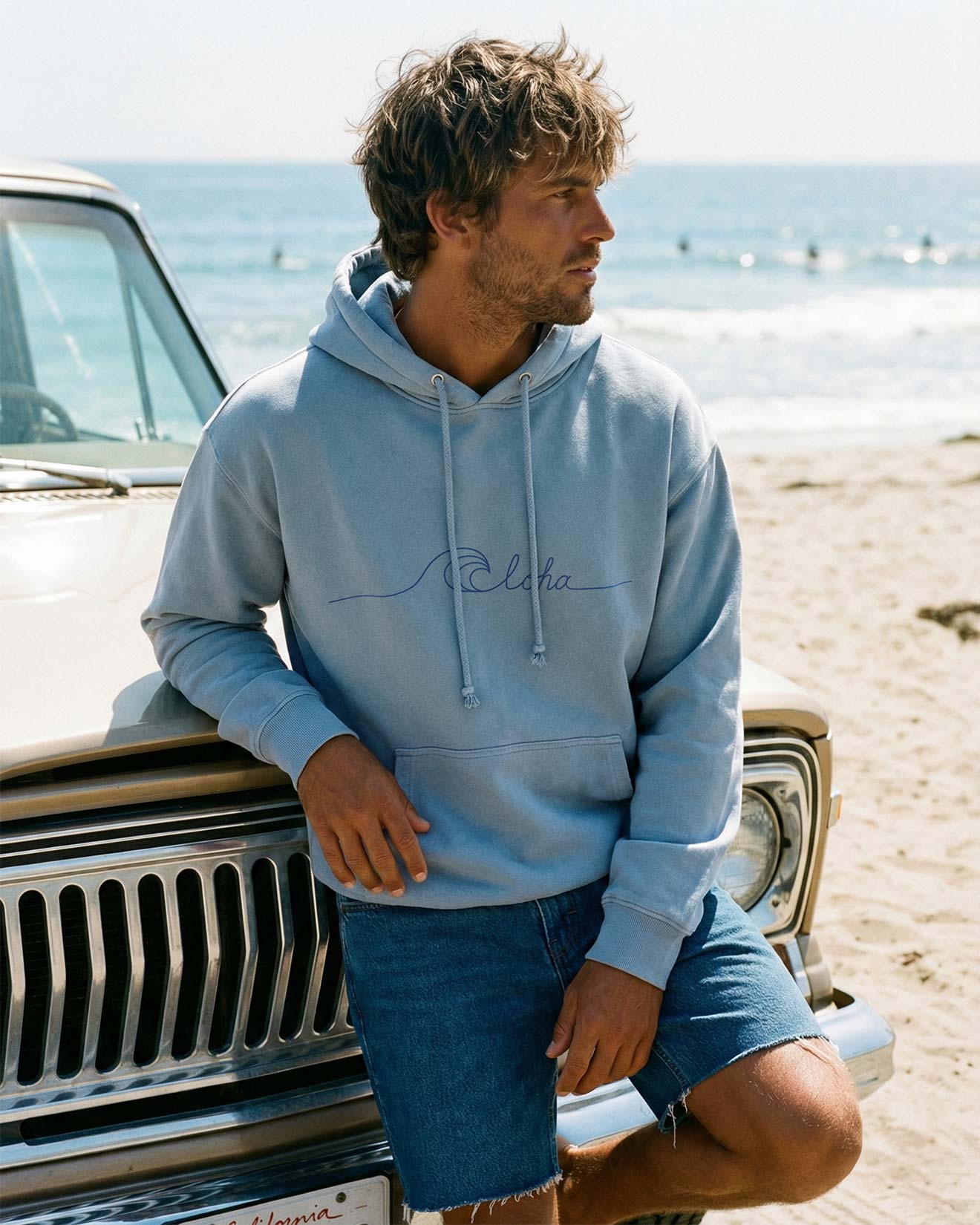 SURF ALOHA サーフアロハ プルオーバーパーカー ブルー - HOLIDAZE